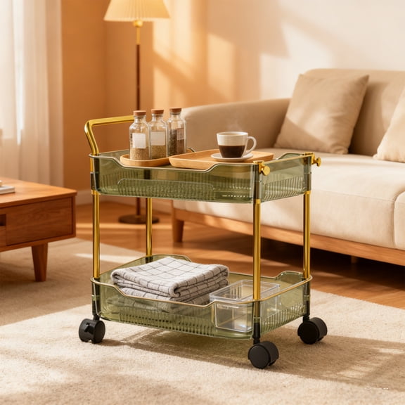 Lwlmwt 2-Tier Utility Rolling Cart Storage Organizer with Wheels,Practical Trolley with Handles and Locking Swivel Wheels,for Office Home Kitchen Organization