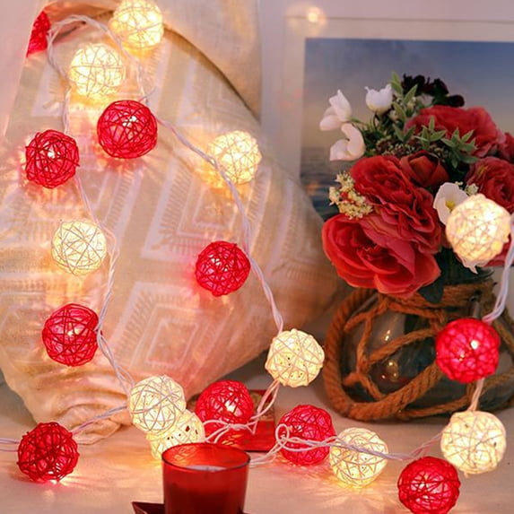 Lwlmwt 20 LED Rattan Ball String Lights, 10Ft Battery Powered Fairy String Lights Decorative for Home Garden Bedroom Party Wedding, Christmas Decorations