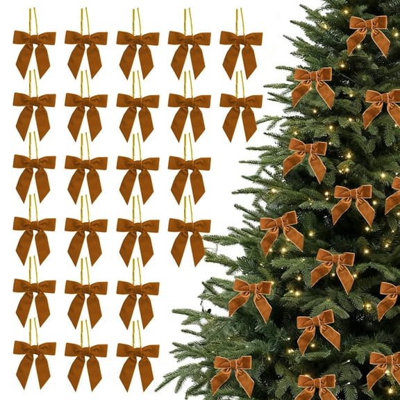 Lwlmwt 24-Piece Mini Velvet Bow Ornaments Twisted Christmas Bows Decorations Perfect for Christmas Trees, Gift Wrapping, Handmade Crafts, and Party Decorations