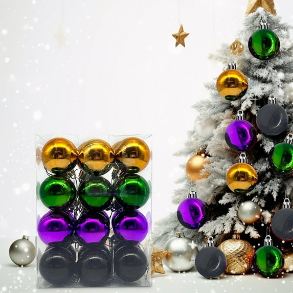 Lwlmwt 24PCS 4cm Christmas Balls Ornaments for Tree Black Orange Purple Green Glitter Hanging Ball Baubles Shatterproof Ornament for Halloween Xmas Wedding Party Home Decor