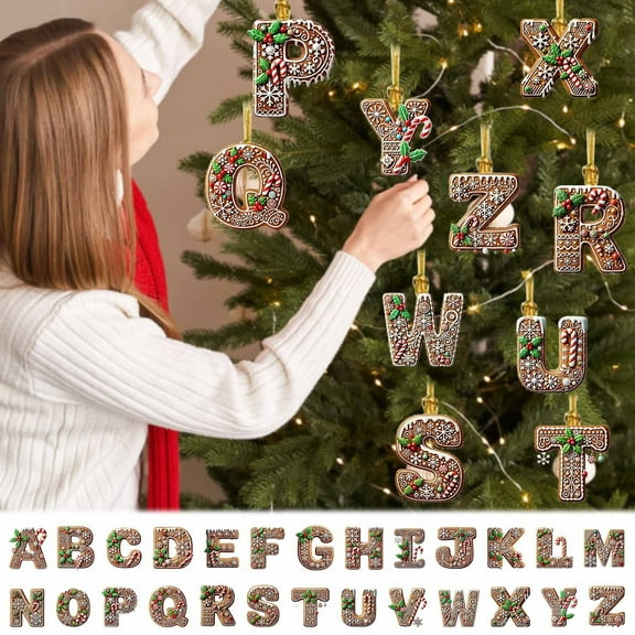 Lwlmwt 26 Gingerbread Letter Ornaments Christmas Letter Hanging Decorations A to Z Personalized Letter Christmas Decorations Christmas Tree Decorations DIY Handmade