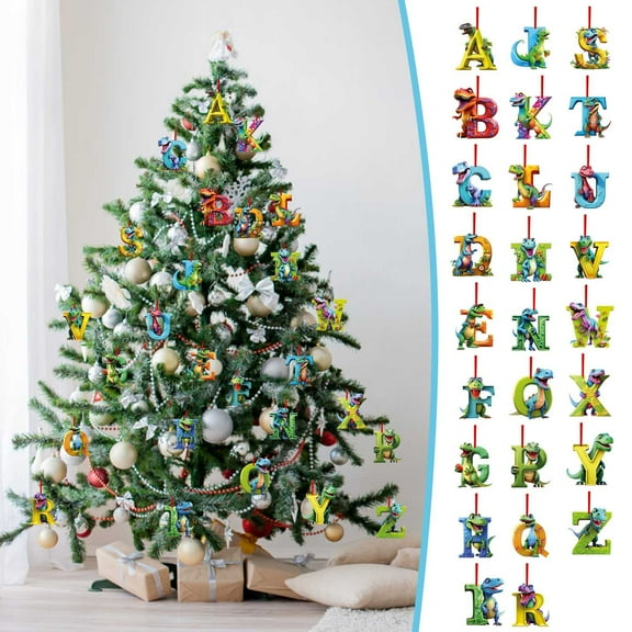 Lwlmwt 26-Letter Christmas Ornaments 2D Flat Acrylic Dinosaur Shaped Pendants Fun Kids' Christmas Decorations Personalized Christmas Tree Hangings Perfect for Party Decorations & Christmas Gifts