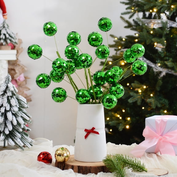 Lwlmwt 3 Pcs Disco Ball Picks Stems Christmas Indoor Decorations Glitter Mini Disco Balls Flower Picks Mirror Balls Ornaments Sticks Bulk 16 Inch Tree Decor