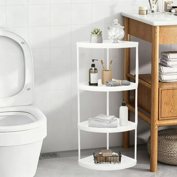 Lwlmwt 4-Tier Triangular Shelving Unit Open-Design Floor-Standing Plastic Shelving Freestanding Shelf Module Ideal for Bathroom, Living Room