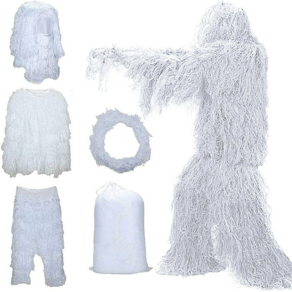 Lwlmwt 5 in 1 Ghillie Suit,3D Camouflage Hunting Apparel w/Jacket,Pants, Hood,Carry Bag,S/M/L/XL/XXL,for Unisex Adults/Youth