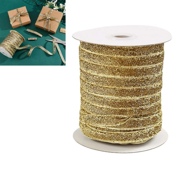 Lwlmwt 50 Yards Metallic Glitter Ribbon, 3/8" (10mm) Golden Sparkle Trim for Gift Wrapping, DIY Crafts, Wedding, Party, Christmas, Hair Bows, Polyester Sewing Craft