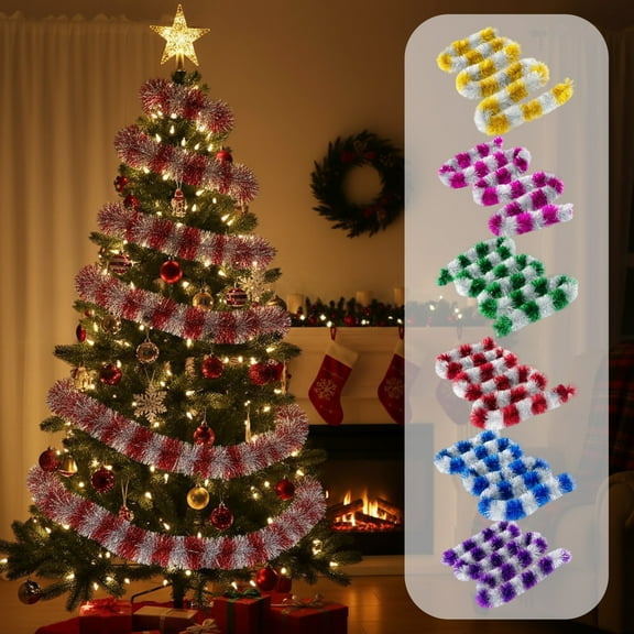 Lwlmwt 7.5ft Two-Tone Christmas Garland Colorful Synthetic Rattan Vine for Staircase Mantel, Fireplace and Christmas Decorations