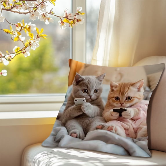 Lwlmwt Adorable Animal Print Pillow Cover 18x18 Inch Cute Cat Pillowcase Perfect for Home Decor, Sofa & Bed