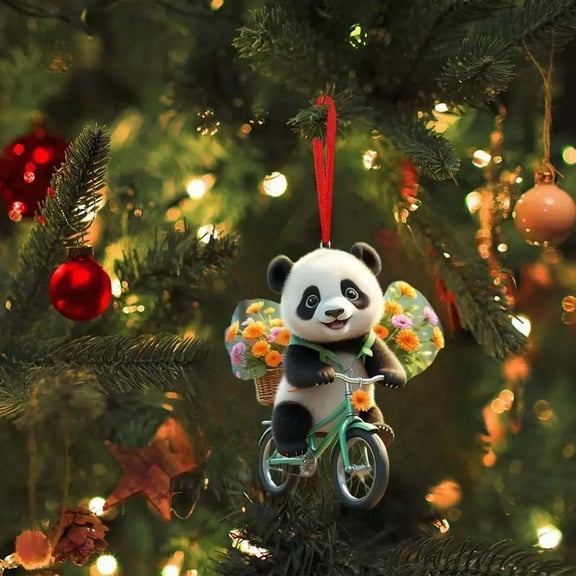 Lwlmwt Adorable Panda Ornament Flat Acrylic Cute Panda Rearview Mirror Accessory Keyring Attachment Christmas Tree Decoration Suitable for Home Decor Gift Giving