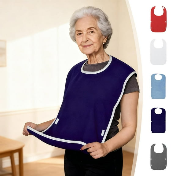 Lwlmwt Adult Bib 18x30 Inch Reusable Waterproof Feeding Bib with Removable Crumb Catcher Suitable for Adults with Special Needs and Disabilities