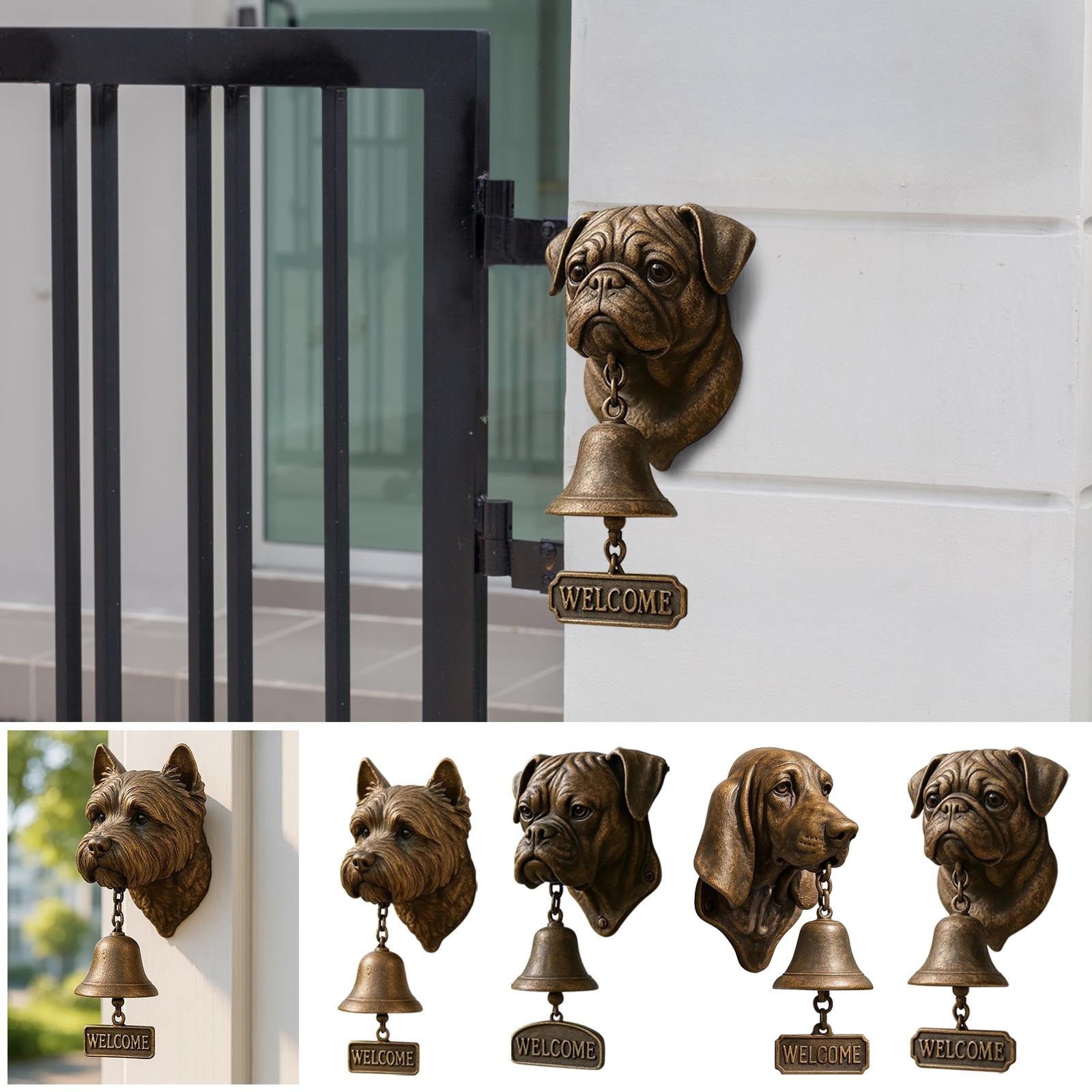 Lwlmwt Animal-Shaped Welcome Doorbell Retro-Style Puppy Design with “Welcome” Sign Sign for Front Metal Exterior Doorbell Clear, Pleasant Chime Ideal for Porches, Entrances, and Gardens