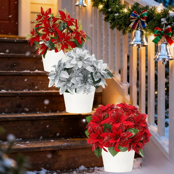 Lwlmwt Artificial Poinsettia Christmas Ball Decorations Realistic Floral Arrangements Ideal for Vase Fillers Christmas Centerpieces, Holiday Decorations