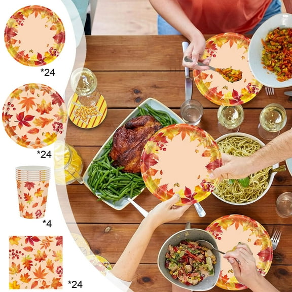 Lwlmwt Autumn Maple Leaf Thanksgiving Party Tableware,Fall Leaves Party Decorations Supplies,Napkins Forks Disposable Paper Plate Decorations Favors