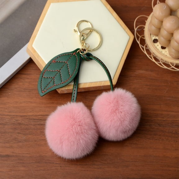 Lwlmwt Cherry Keychain Faux Fur Cherry Keychain Cute Cherry Keychain Women's Handbag Accessory Backpack Accessory