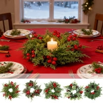Lwlmwt Christmas Candle Rings with Natural Pine Cones & Red Berries Realistic Greenery Table Centerpiece for Christmas Decorations & Home Decor