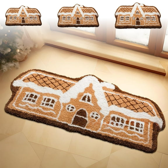 Lwlmwt Christmas Carpet,Gingerbread House Shaped Area Rug,Non Slip Soft Christmas Doormat,Bathroom Rug,Stain Resistant Carpet,for Bedside Entryway