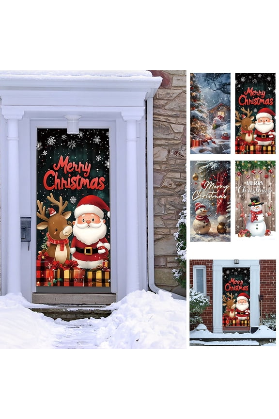 Christmas Decoration Door Curtain,Funny Santa Backdrop,Snowy Winter House Backdrop,Christmas Party Decorations Photo Booth