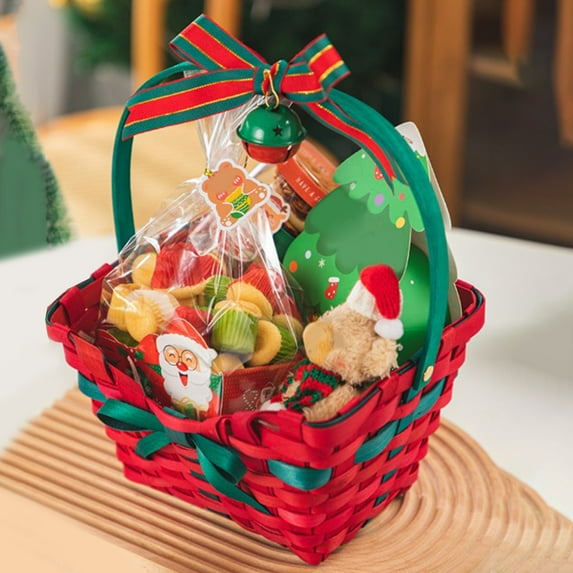 Lwlmwt　Christmas Decorations,Christmas Basket,Empty Hand-Woven Rectangle Red & Green Storage Baskets,Christmas Sweethearts Basket,for Holiday Decorative Present Wrapping