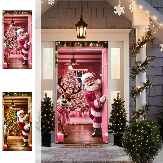 Lwlmwt Christmas Door Cover 71x35-inch Santa Claus Hanging Door Curtain Fun Party Banner Backdrop Decoration Perfect for Holiday Parties & Home Decor