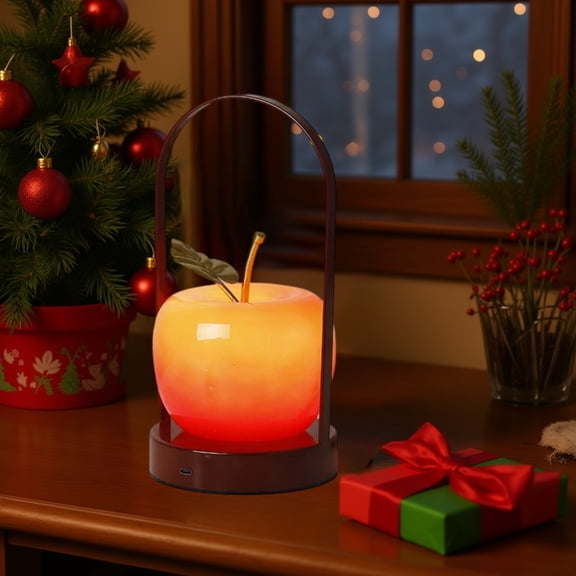 Lwlmwt Christmas Fruit Lantern with Metal Leaves, Glass Night Lights, Battery Operated Lighted Lanterns for Xmas Festival Decoration Gifts