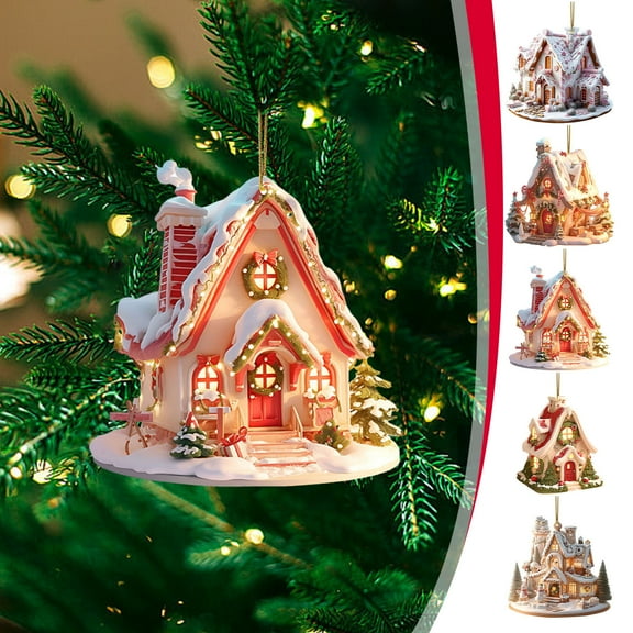 Lwlmwt Christmas Ornaments,8cm Christmas Tree Houses Pendant,Christmas Acrylic Ornaments,Christmas Village House Shapes Hanging Decorations,for Christmas Tree Home Party Decorations