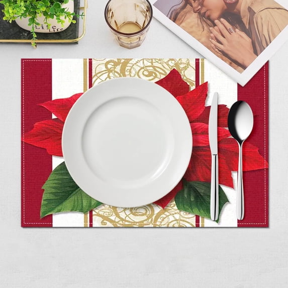Lwlmwt Christmas Placemats,45x30cm Christmas Placemat and Table Mat 4pc,Winter Red Table Mat Waterproof Washable,for In Door Dinning Heat-Resistant Dining Table