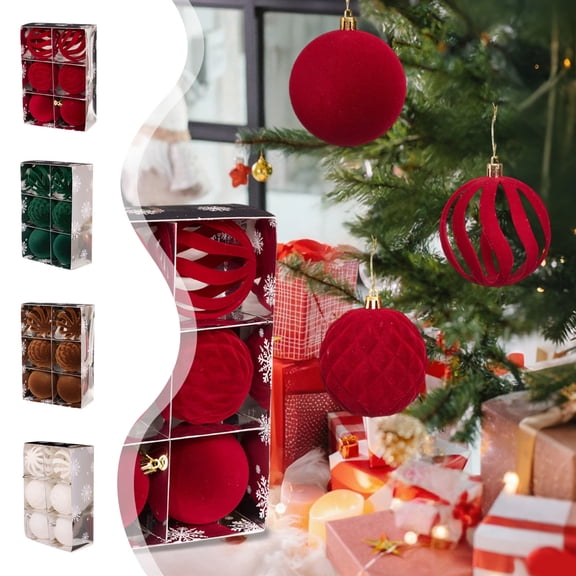 Lwlmwt Christmas Tree Decorations,8cm 6pc Velvet Christmas Ball Set,Shatterproof Plastic Flocked Christmas Tree Balls,for Holiday Party Decor