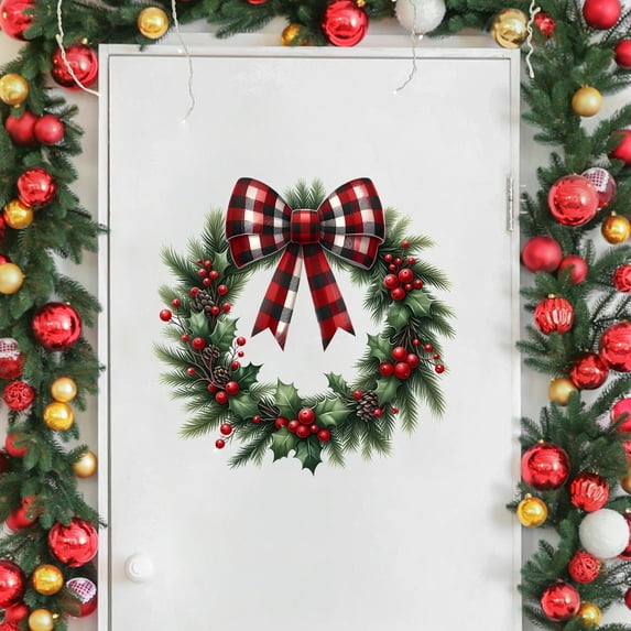 Lwlmwt Christmas Window Decals 15x15-inch Vibrant Wreath With Bows Design Decorative Window Decals Christmas Decorations for Doors and Windows, Bedroom, Living Room