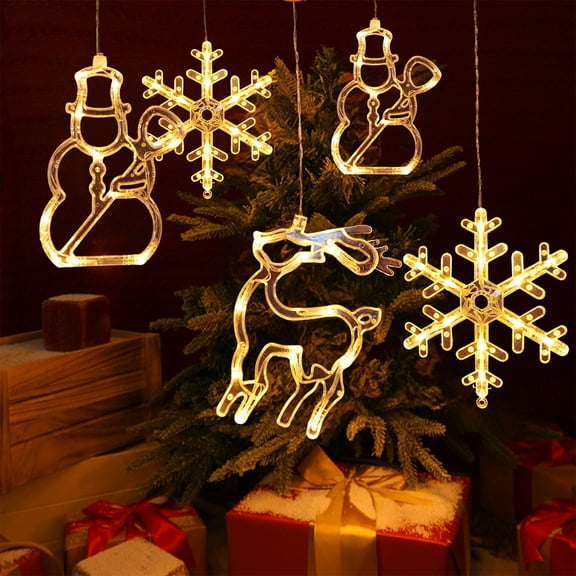 Lwlmwt Christmas Window Light,LED Light Strip Suction Cup,Multicolor Christmas Stocking,Snowman,Santa Hat Lights,Battery Powered Holiday Lights
