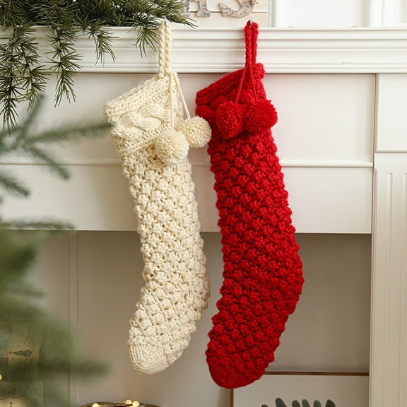 Lwlmwt Chunky Knit Christmas Stockings Knit Candy Gift Bags Hearth-Hanging Decorative Stockings Christmas Candy Gift Decorations Home Holiday Party Christmas Decorations