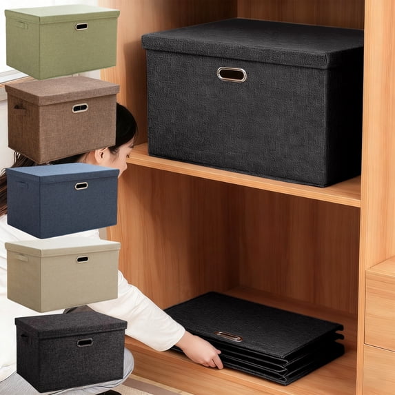 Lwlmwt Cotton and Linen Storage Box with Lid,Foldable Desktop,Storage Cube Baskets Container Organizers, for Toys,Clothes,Wardrobe and Storage Box