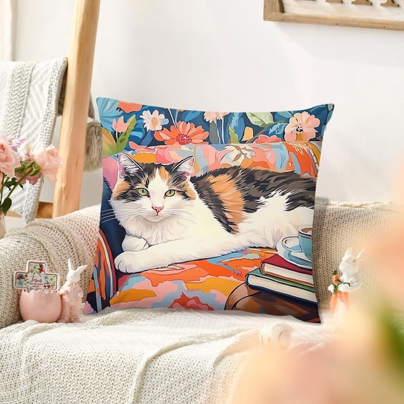 Lwlmwt Cute Animal-Themed Pillowcase 18x18-inch Cat Print Pillow Cover Perfect for Home Decor, Lounge Chairs, and Sofa Accents