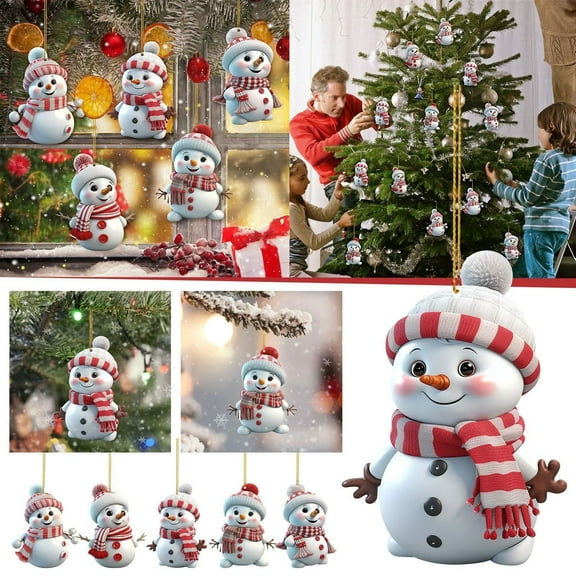 Lwlmwt Cute Snowman Ornaments Christmas Snowman Ornament Small Acrylic Ornament Cartoon-Style Decor Christmas Decorations