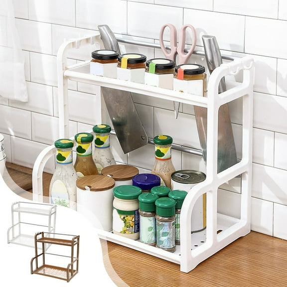 Lwlmwt Double-Layer Plastic Kitchen Storage Rack,Condiment Rack Knife Storage Rack,Multi-Purpose Organizer for Seasoning and Cosmetics