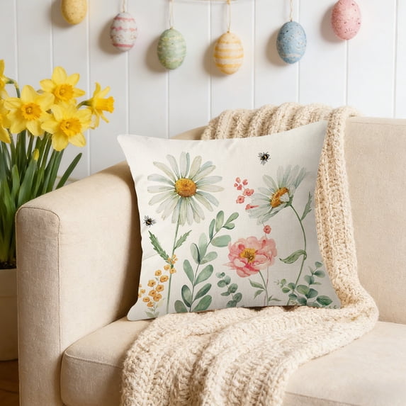 Lwlmwt Easter Season Watercolor Print Pillow Covers - Adorable Rabbit Decorative Cushion Covers for Bedroom & Spring Home Decor