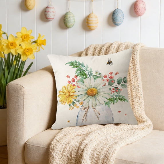 Lwlmwt Easter Season Watercolor Print Pillow Covers - Adorable Rabbit Decorative Cushion Covers for Bedroom & Spring Home Decor