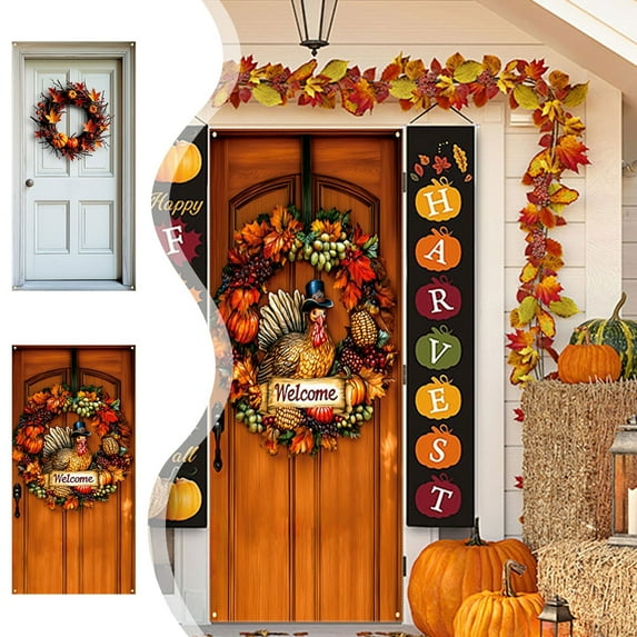 Lwlmwt Fall Decortations for Home,35 X 71 Inch Thanksgiving Day Door Cover - Thanksgiving Day Door And Wall Decoration - Festival Party Decoration,Gift for Home