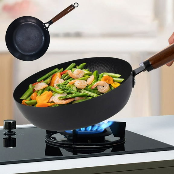 Lwlmwt Fishscale-Patterned Nonstick Wok Heat-Resistant Wooden Handle Built-in Hanging Loop for Easy Storage Ideal for Stir-Frying and Deep-Frying Kitchen Essential