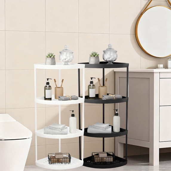 Lwlmwt Four-tiered Triangular Storage Rack,Free-Standing Shelf Units,Triangular Curved Corner Shelf Stand,for Bathroom,Kitchen,Vanity Storage and Organizer