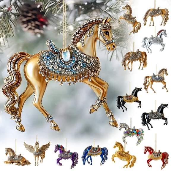 Lwlmwt Glamorous Horse Christmas Ornaments 2D Flat Acrylic Hanging Decoration Suitable for Doors & Windows, Christmas Decorations