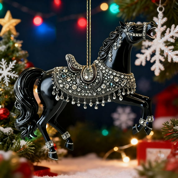 Lwlmwt Glamorous Horse Christmas Ornaments 2D Flat Acrylic Hanging Decoration Suitable for Doors & Windows, Christmas Decorations