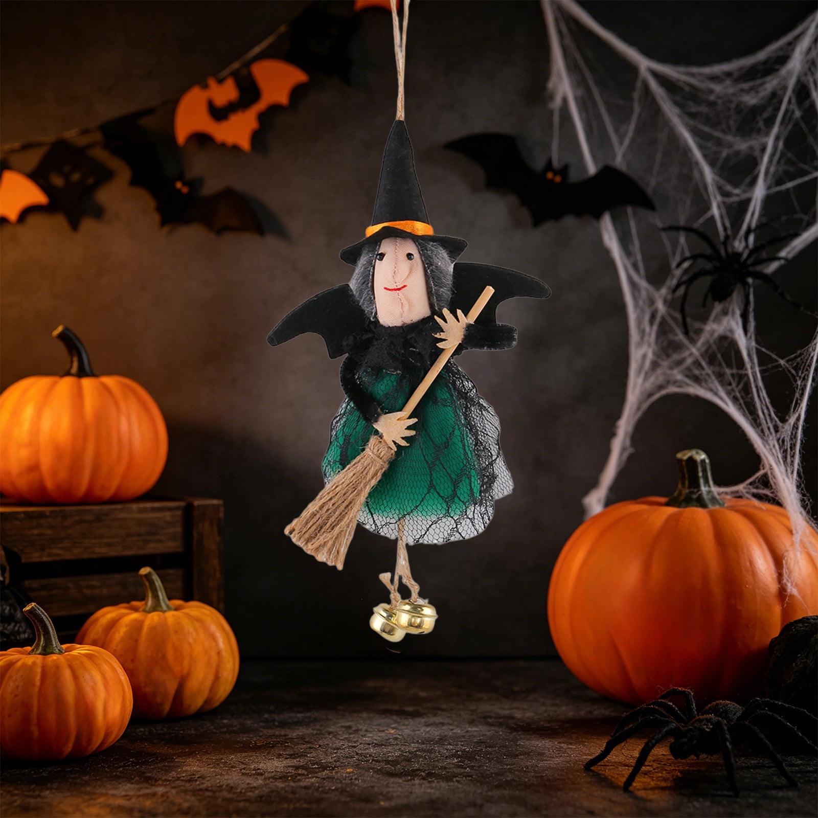 Lwlmwt Halloween Paper Hanging Decoration with Witch, Broom, Bell