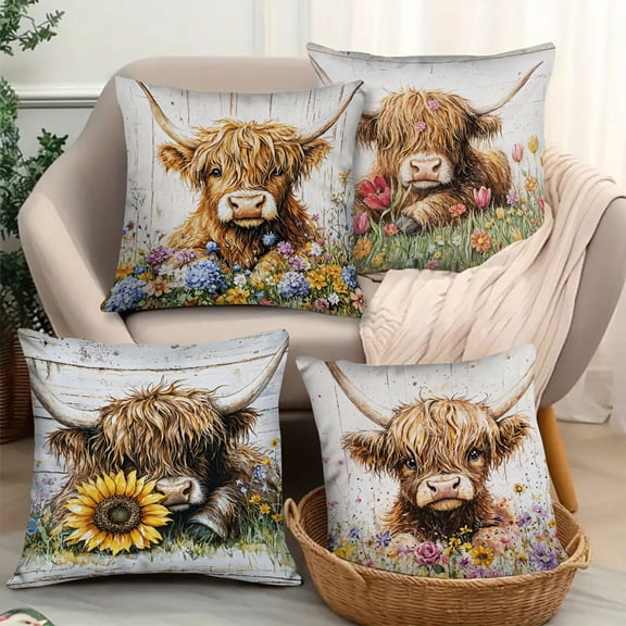 Lwlmwt Highland Cow Print Pillow Cove 18x18 Inch Clear Print Decorative Pillow Cover Suitable for Living Room, Bedroom, Sofa, Lounge Chair, Home Decor