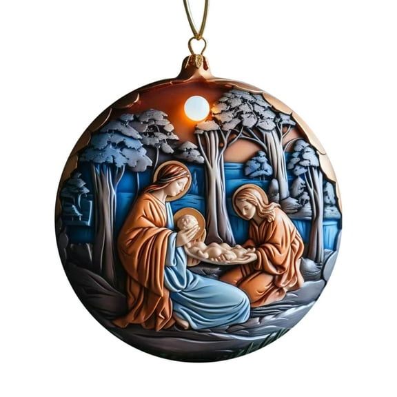 Lwlmwt Jesus Nativity Scene Christmas The Nativity Day Pendant Wood Christmas Window Pendant Christmas Hanging Ornament for Porch