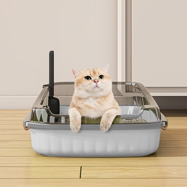 Lwlmwt Large Cat Litter Box Plastic Semi-Enclosed Litter Box Includes Anti-Spill Shield and Scoop Removable Cat Toilet Easy to Clean, Odor-Free Suitable for Large Cats
