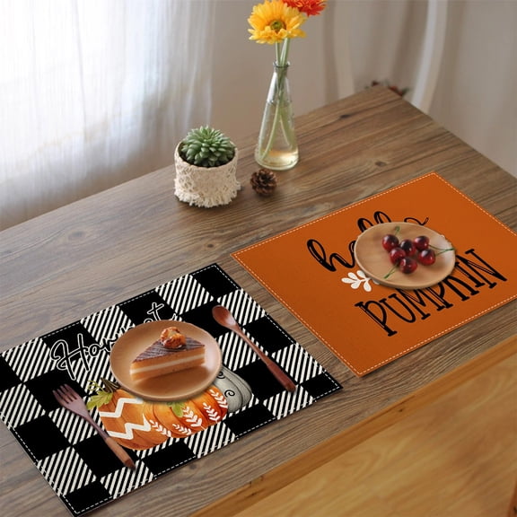 Lwlmwt Linen Printed Placemats,Kitchen Table Heat Insulation Mats,Thanksgiving Festival Festive Decorative Fabric Table Mats