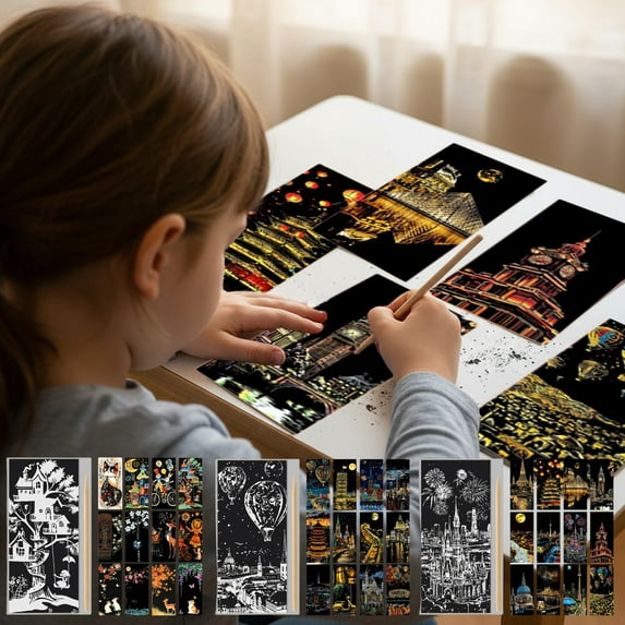 Lwlmwt Magic Scratch Art Paper,12pcs Scratch Art Paper Set & Adults,Art & Crafts Set,12 Sheets Scratchboard Crafts with Engraving Tool,for Adults and Kids