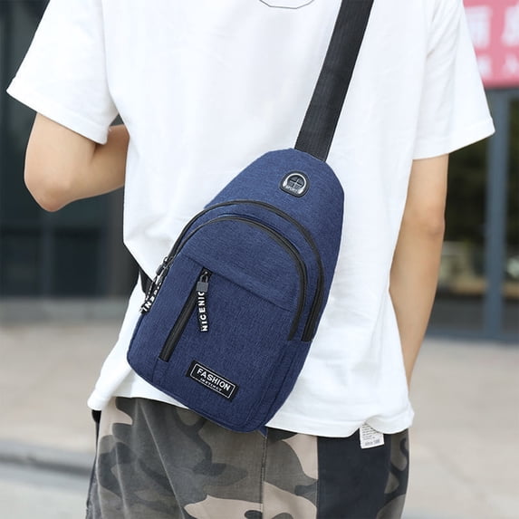 Lwlmwt Men's Crossbody Bag Multi-Functional Chest Bag with Headphone Jack and Adjustable Shoulder Strap Ideal for Daily Commuting, Hiking, Travel