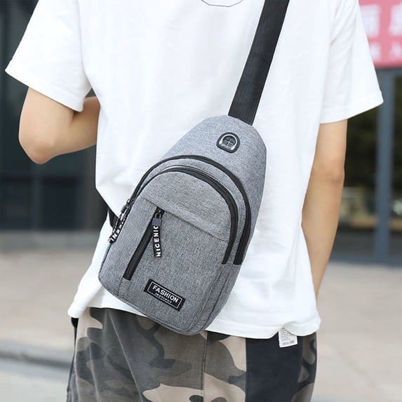 Lwlmwt Men's Crossbody Bag Multi-Functional Chest Bag with Headphone Jack and Adjustable Shoulder Strap Ideal for Daily Commuting, Hiking, Travel