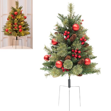 Lwlmwt Mini Artificial Christmas Tree with LED Lights, 24 Inch Pre-Lit Holiday Decor, Battery Powered Christmas Porch Decorations Small Fake Tree for Outdoor Porch Yard Christmas Home Decor